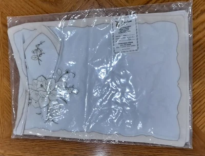Vintage Sunham Embroidered Appliqued White Placemat Napkin Set 8pcs NEW - Image 1 of 4