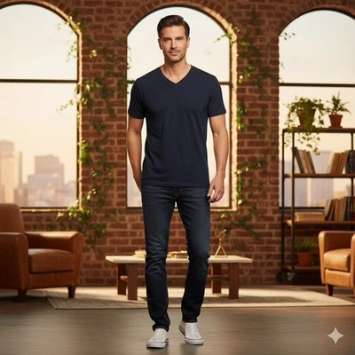 Buckle Black Navy Blue Heathered V-Neck Tee Shirt Men’s XXL Casual - Image 1 of 4