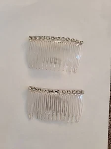 A vintage crystal Line Wide Edge Large 3” Side Hair Combs  - Picture 1 of 9