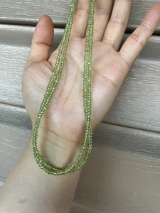 18k yellow gold Peridot Double-Strand Beaded Necklace diamond cut 3.5mm 16” - Picture 1 of 6