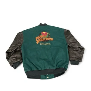 Vintage 90s Disney Planet Hollywood Paris Varsity wool leather jacket   Sz M - Picture 1 of 6