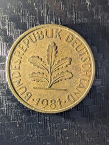 1981 German 10 Pfennig World Coin. J Mint KM#108 Foreign European West Germany - Picture 1 of 2