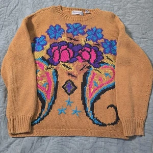 DIVERSITY SPORT PETITE Damen Vintage Pullover Braun Mehrfarbig Blumen Größe M - Bild 1 von 8