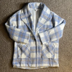 Mudpie Wool Blend small medium plaid  jacket NEW Preppy Coat Outdoor Blue - Picture 1 of 10