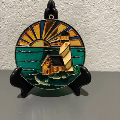 Faro estilo vintage vitral atrapasol decoración costera 4,5" diámetro Foto 1 de 3