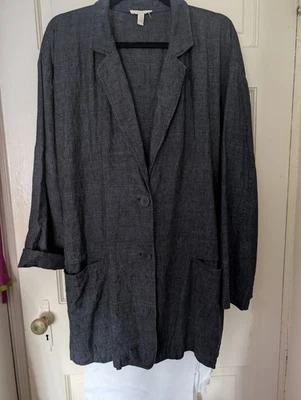 Chaqueta Blazer Eileen Fisher XL Lino Orgánico Delave Boyfriend  Foto 1 de 4