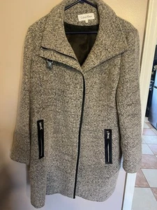 Calvin Klein Women's Asymetrical Walker Coat, Gray, Wool Blend Size XL - Picture 1 of 6