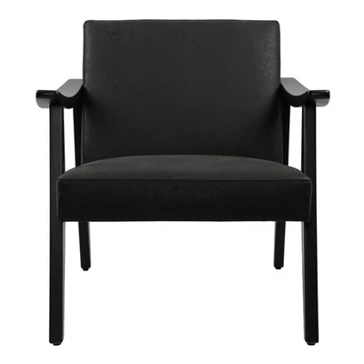 Faux Leather Accent Chair Solid Wood Armchair in Black - Image 1 of 4