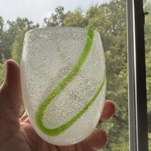 Okinawa Ryukyu Glas weißer Schaum mit grünem Wirbel Chura Becher Tasse - Bild 1 von 10