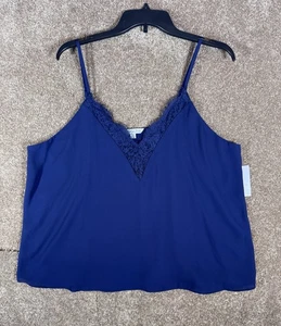 Camiseta sin mangas Ophelia Roe nueva con etiquetas azul para mujer talla 1X forrada encaje cuello línea caprichosa - Imagen 1 de 8