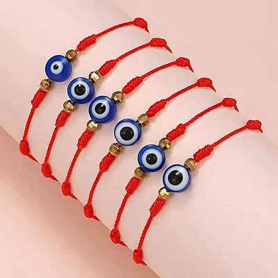 Pulsera de 7 nudos con cuentas de mal de ojo cuerda roja cristal protección amuleto regalo Foto 1 de 4