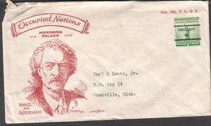 c WWII Pent Arts Paderewski cachet cover Scott 899 Kansas City MO precancel - Picture 1 of 1
