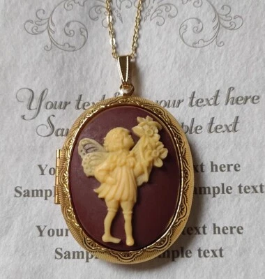 Cameo Tortoise Portrait Locket Pendant Oval Gold Tone Photo Locket Necklace 24'' - Image 1 of 3