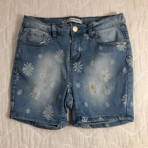 Oak and Poppy Shorts Women's Size 2 Denim Blue Daisy Flower Mid Rise 4" Inseam - Picture 1 of 13