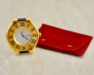 C.1990 Vintage Cartier Must de 21 travel alarm desk gold plated jumbo clock - Picture 1 of 12