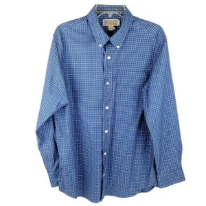 Duluth Trading Long Sleeve Shirt Men L Blue Check Pocket Button Up Small Stain - Picture 1 of 12