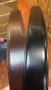 35mm Belt Adjustable Luxury Leather Belt Hammered Calfskin Smooth Black/Tan - Picture 1 of 5