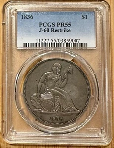 1836 GOBRECHT DOLLAR J-60 RESTRIKE GRADED PCGS PR55 GREAT ORIGINAL COLOR - Picture 1 of 6