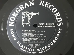 DIZZY GILLESPIE -World Statesman ~NORGRAN 1084 {nm dg orig} [NO ART COVER] RARE - Picture 1 of 4