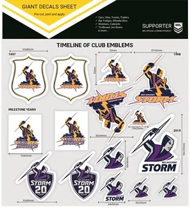 620553 MELBOURNE STORM NRL TIMELINE OF CLUB EMBLEMS GIANT DECALS STICKER SHEET - Picture 1 of 1