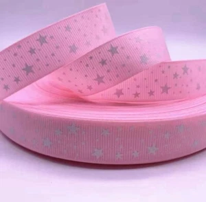 Grosgrain Stars Baby Pink Printed Ribbon 15mm Birthday Cake Crafts Hair Bows - Picture 1 of 1