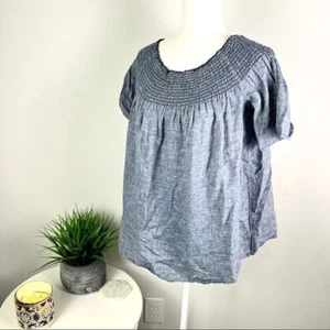 C&c California Womens Blouse Blue Heathered Short Sleeve Boat Neck Smocked S - Picture 1 of 9