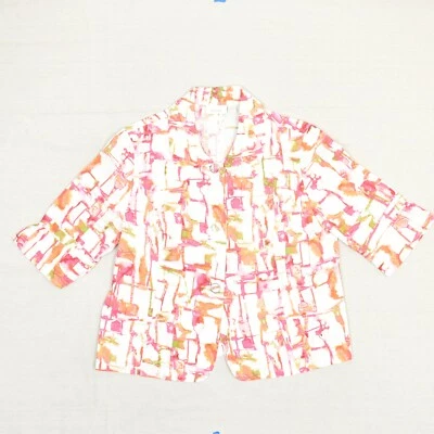 Jaqueta Blazer Feminina Chico Botão Algodão Geométrica Manga 3/4 Rosa Tamanho 3 - Imagem 1 de 4