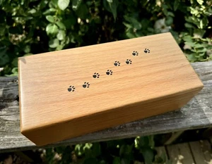 Lg Pet Cremation Urn Inlay Paw Print Wood Box Cat Dog Ashes Memorial Chest 10” - Picture 1 of 13