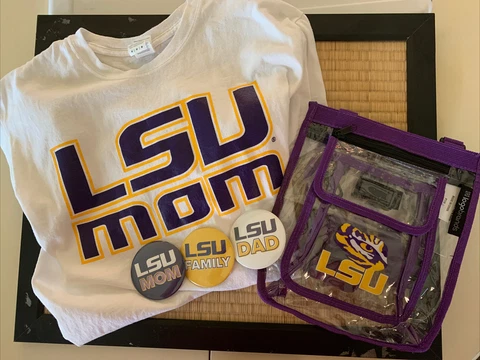 Bundle LSU Tigers Clear Crossbody Stadium Bag MOM T-shirt Mom Dad Family Pins Cover
