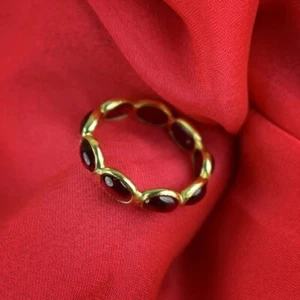 10K Yellow Gold With Simulated Red Ruby Women's Full Eternity Engagement Ring - Picture 1 of 5