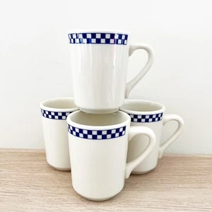 4 Homer Laughlin China Checkers Cobalt Blue Ceramic Coffee Mug America's Diner - Picture 1 of 12