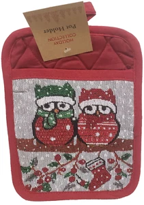 Portapentola jumbo arazzo tessuto (7""x9"") NATALE, 2 GUFI INVERNALI, HC - Foto 1 di 15