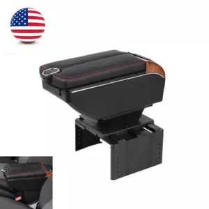 Caja reposabrazos negra doble capa interior coche almacenamiento centro consola 7 USB cenicero - Imagen 1 de 9