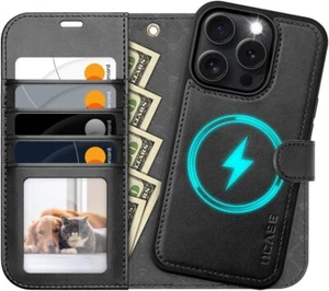 For iPhone 16 Pro Max Case Detachable Wallet Case with Card Holder 2 in 1 PU - Picture 1 of 9