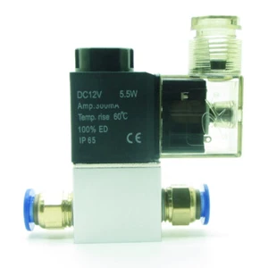 Pneumatic Air Solenoid Valve DC12V NC + 8mm Fittings 2 Way 2 Position 2V025-08 - Picture 1 of 10