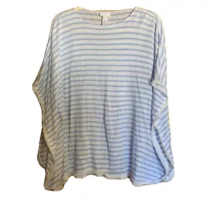 J Jill Oversized Shirt Womens XS Small Multicolor Stripe Linen Blouse Fringe Hem - Picture 1 of 5