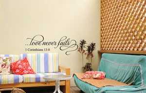LOVE NEVER FAILS Scripture Decor Vinyl Wall Decal Lettering Words Religious - Picture 1 of 1