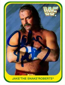 Jake The Snake Roberts Signed WWF Merlin 1991 Trading Card WWE HOF #42 Wrestler - Picture 1 of 4