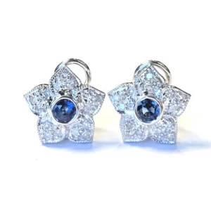 14 Weißgold Diamant Damen Stern Ohrringe mit blauem Stein Mitte, Omega Boden - Bild 1 von 5