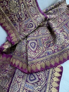 Antique Vintage Purple Silk Heavy Brocade Ribbon Made W Metal Thread 5 x App. 50 - Picture 1 of 7