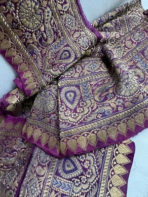 Antique Vintage Heavy Gold Silk Brocade Ribbon Made W Metal Thread 5” x 50” - Image 1 of 4