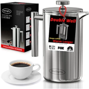 French Press Coffee Maker(1.75L)-Double Walled Large Coffee Press with 2 Free Fi - Picture 1 of 12