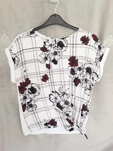F&F women's sz 14 Viscose Sleeveless Check & Floral patterned Top bow tie on hem - Picture 1 of 15