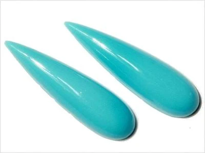 Lot (2) Czech vintage pale blue teardrop glass cabochons 31mm  - Image 1 of 3