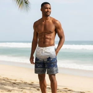 New Roundtree and Yorke Mens Size XL Striped Palm Trees Swim Shorts Beach Trunks - Picture 1 of 11