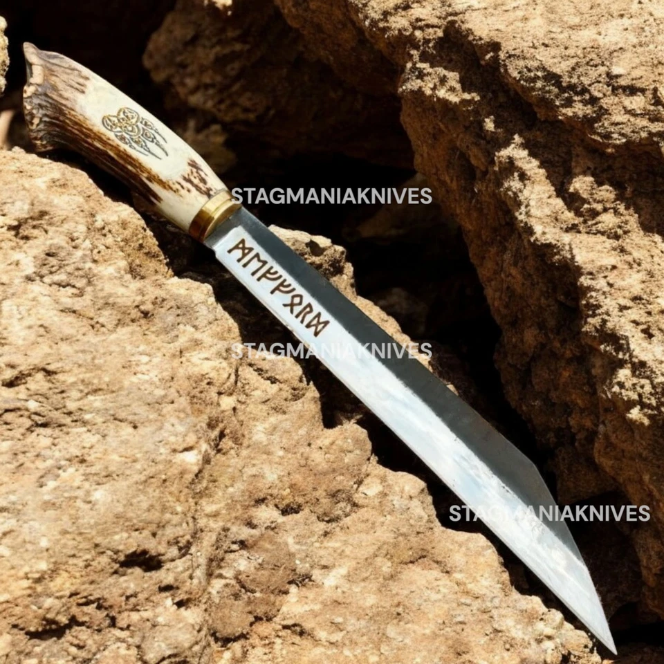 Cuchillo Bowie Corona Ciervo Forjado a Mano Acero J2 Caza Vikingo Anglosajón Seax Foto 1 de 1