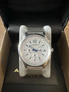 RARE Akribos XXIV AK716SS Mens Explorer Swiss Multifunction SS Mesh Watch 30M - Picture 1 of 17