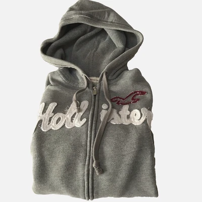 Hollister Sudadera con Capucha Mujer Gris Mediano Y2K De Colección Tejido Térmico Cremallera Foto 1 de 4