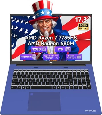 NIMO 17.3" Business-Laptop, AMD Ryzen 7 7735HS 32GB RAM 1TB NVMe SSD Radeon 680M - Image 1 of 4