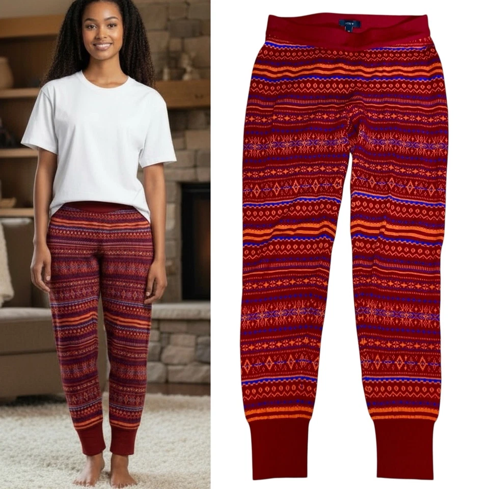 J. Legging Joggers Crew Lana XS Fair Isle Pantalones Merino Rojo Naranja Azul Esquí Lodge Foto 1 de 4